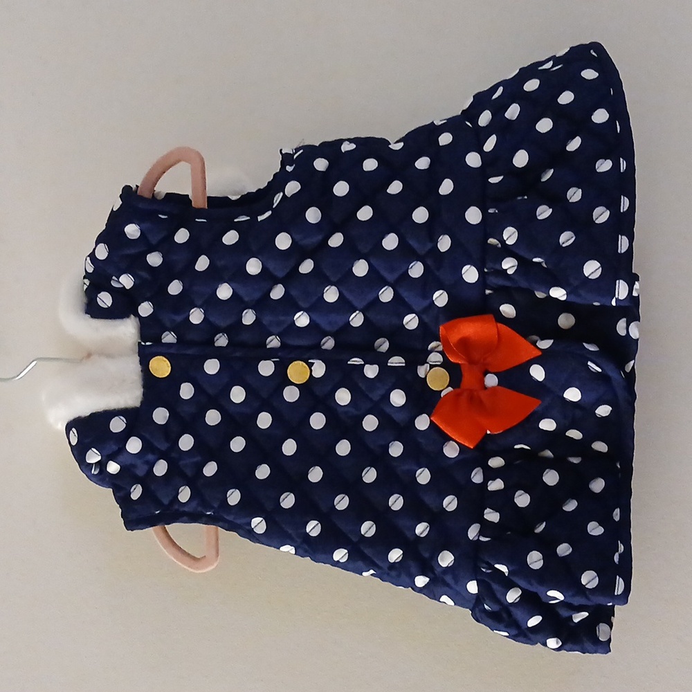 Little Me Blue and White Polka Dot Puffer Hooded Vest | Size: 24M